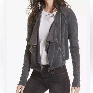 Free People Shrunken Moto Jacket with Draped Front and Quilted Rib-Knit Detail